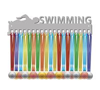 CREATCABIN Swimming Medal Holder Swimmer Sport Medals Hanger Athlete Awards Display Stand Wall Rack Mount Decor Stainless Steel Metal Hanging for Home Badge Medalist Gymnastics Over 60 Medals, Silver