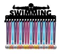 CREATCABIN Swimming Medal Holder Swimmer Sport Medals Hanger Athlete Awards Display Stand Wall Rack Mount Hanger Decor Stainless Steel Metal Hanging for Home Badge Medalist Over 60 Medals, Black