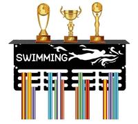 CREATCABIN Swimming Medal Holder Trophy Shelf Medal Hangers Display with Shelf Stand Small Sports 4 Rows Wall Mount Hold 70+ Medals for Men Swimmer Swim Competition Ribbon Medals Rack 11.4x5.1 Inch