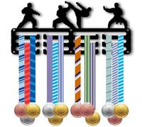 CREATCABIN Taekwondo Medal Display Small Medal Holder for Wall 3 Rows 12 Hooks Sports Race Awards Ribbons Metal Organizer Storage Wall Mount Hold 40+ Awards Athletes Players Winners 11.4x5.1 Inch