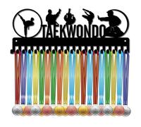 CREATCABIN Taekwondo Medal Hanger Display Medal Holder Rack Sports Hanging Athlete Awards Iron Wall Mount Decor With 20 Hooks for Taekwondo Karate Competition Badge Medalist Black 15.7x5.9Inch