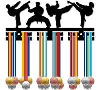CREATCABIN Taekwondo Medal Holder Acrylic Medal Hanger Medal Hanging Decor Medal Rack Display Wall Mounted 2 Rows Design Hold 40+ Room Decoration Gift for Taekwondo Players Winner Black 15.7x5.9 Inch