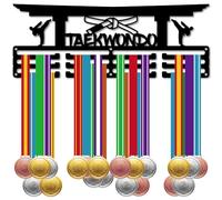 CREATCABIN Taekwondo Medal Holder Medal Hanger Medal Hanging Decor Medal Rack Display Wall Mounted 3 Lines Design Room Home Decoration Gift for Taekwondo Player Race Winner Black 15.7x5.9 Inch