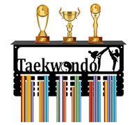 CREATCABIN Taekwondo Medal Holder Trophy Shelf Medal Hanger Display with Shelf Stand Sports 4 Rows Wall Mount Hold 70+ Medals for Men Gymnastics Soccer Running Swimming Awards Rack 15.7 x 7.9 Inch