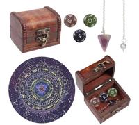 CREATCABIN Tarot Astrology Dice Pendulum Board Set Tarot Astrological Dice Chakra Amethyst Pendants Dowsing Pendulum Kit Witchcraft Wiccan Altar Supplies Spiritual Power for Divination Meditation