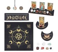 CREATCABIN Tarot Card Holder Set Tarot Card Stand Holder Wooden Tarot Tablecloth Decision Maker Coin Chakra Necklace Witchcraft Wiccan Altar Supplies Spiritual Power for Divination Meditation - 12Pcs
