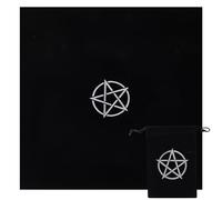 CREATCABIN Tarot Tablecloth Tarot Card Bags Pouches Square Altar Cloth Black Pentagram Star Velvet Packing Kit Jewelry Bag Tarot Storage Bag with Drawstring for Dice Crystals Witchcraft Divination