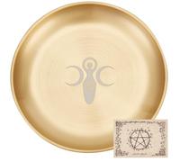 CREATCABIN Tarot Theme Altar Plate Moon Ritual Burning Candle Holder Bowls Offering Incense Aromatherapy Tray Ceremony Plate with Altar Card Home Decor for Witchcraft Wiccan Wedding Golden 5.55 Inch