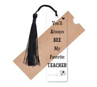 CREATCABIN Teacher Book Markers Transparent Acrylic Bookmarks You'll Always Bee My Favorite Teacher Decoration Book Mark with Tassel for Graduation Retirement Reading Student Supplies 4.7" x 1.4"
