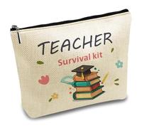 CREATCABIN Teacher Makeup Bags for Women Travel Cosmetic Bag with Zipper Pouch Tool Multi Purpose Case Toiletry Packing Purse Survival Kit Storage Bag Organizer for Teacher Appreciation Gift 10x7Inch