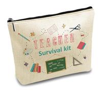 CREATCABIN Teacher Survival Pouch Small Canvas Bag with Zipper Book Pencil Stationery School Polyester Rectangle Toiletry Cosmetic Makeup Storage Gifts Pouch for Graduation Traveling Business 7 x 10in