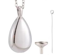 CREATCABIN Teardrop Urn Necklace Keepsake Cremation Jewelry for Ashes Silvery Mini Stainless Steel Memorial Urn Pendant Necklace Ashes Holder with Funnel Pin for Women Human Pet 15x31mm
