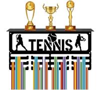 CREATCABIN Tennis Medal Hanger Display Medal Holder with Shelf Sports Iron Rack Wall Mount Frame Metal Trophy Medal Hangers Organizer for Hanging Player Athlete Medals Awards 15.7 x 7.9Inch Black