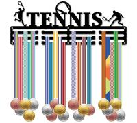 CREATCABIN Tennis Medal Hanger Sport Medal Display Rack Metal Black Small Wall Mount Iron Athlete Awards Holder for Hanging Hold 60+ Medals Tennis Home Sporter Athletes Medalist Races 15.7 x 5.9 Inch