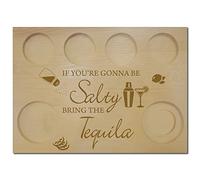 CREATCABIN Tequila Flight Board Bar Serving Tray Shot Glasses Holder with Salt Rim Wine Holder for Bar Restaurant Party Family Gathering Gifts 9.84x7.09 Inch-If You're Gonna Be Salty Bring The Tequila