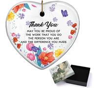 CREATCABIN Thank You Gifts Heart Ornament Keepsake Sign Plaque Car Ornament Hanging Ceramic Decor with Gift Box for Friends Women Men Birthday 3 x 3 Inch-May You Be Proud of The Difference You Make