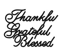 CREATCABIN Thankful Grateful Blessed Wall Decor Thankful Wood Sign Words Thanksgiving Gift Black Wall Art Cutout for Indoor Outdoor Home Living Room Entry Way Decorations 11.81 x 9.84 Inch
