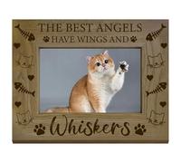 CREATCABIN The Best Angels Have Wings and Whiskers Picture Frame Wooden Photo Frames Pet Cat Fish Bones Solid Wood Horizontal Standing Wall Mountable High Definition PVC for Home Desk Decor 6x8 inch