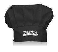 CREATCABIN The Grillfather Black Chef Hat Adults Adjustable Elastic Baker Kitchen Catering Wear Cooking Hats Custom Cotton Chef Cap for Women Men Grilling Baking BBQ Chef Gift Father's Day 11.8x9 Inch