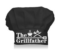 CREATCABIN The Grillfather Chef Hat Adult Adjustable Elastic Baker Kitchen Catering Wear Cooking Hat Custom Cotton Chef Cap for Women Men Grilling Baking BBQ Chef Gift Father's Day Black 11.8x9 Inch