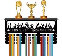 CREATCABIN This Girl is on Fire Medal Hanger Display Trophy Shelf Medal Holder with Shelf Stand Sports 4 Rows Metal Hanging Wall Mount Frame Hold 70+ Medals for Running Ribbon Medals Rack 15.7x7.9Inch