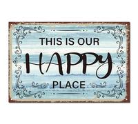 CREATCABIN This Is Our Happy Place Sign Decor Vintage Retro Tin Sign Metal Wall Art Plaque Iron Painting Poster Mural Farmhouse Decoration for Kitchen Living Room Home 12 x 8 Inch