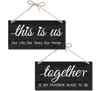 CREATCABIN This is Us Wood Sign Together is My Favorite Place to Be Sign Our Life Our Story Our Home Rustic Wall Decor Plaque with Jute Twine for Couple Bedroom Above Bed Wall Hanging Housewarming