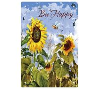 CREATCABIN Tin Sign Bee Happy Sunflowers Retro Vintage Metal Wall Decoration Art Mural for Home Garden Kitchen Bar Pub Living Room Office Garage Poster Plaque 8 x 12inch