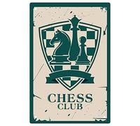 CREATCABIN Tin Sign Chess Club Retro Vintage Metal Wall Decoration Art Mural for Home Garden Kitchen Study Room Bar Pub Living Room Office Garage Poster Plaque 8 x 12inch
