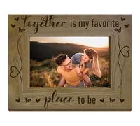 CREATCABIN Together Frame Engraved Couple Picture Frames Natural Wood Vintage My Favorite Place To Be Photo Holds Tabletop Wall Decoration for Couples Boyfriend Girlfriend Newlyweds 8.6 x 6.6 Inch