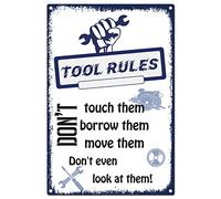 CREATCABIN Tool Rules Sign Tin Plate Borrow Touch Move Them Don't Even Look at Them Metal Signs Vintage Retro Poster Wall Decorations for Club Pub Home Restaurant Hotel Decor, 8x12Inch