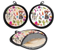 CREATCABIN Tortilla Warmer Pouch 12 Inch Insulated Cloth Pouch for Pancake Taco Tortilla Server Bag Cat Microwaveable Fabric Tortilla Holder Pouch Food Warmer Holder for Keeping Breads Soft