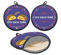 CREATCABIN Tortilla Warmer Tacos Tortilla Holder Warmer Portable Polyester Fabric Blue Double Printing Fresh Corn Insulated Cloth Pouch Bags for Corns Tacos Pizza Pancake Bread Lunch Keep Heat