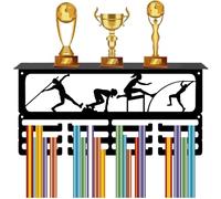 CREATCABIN Track and Field Medal Hanger Trophy Holder Shelf Iron 3 Row Hold 60+ Medals Black Runner Metal Wall Mount Frame Athletes Awards Hanger for Running Sport Races Athletes 15.7 x 7.9 x 3.9 Inch