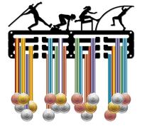 CREATCABIN Track and Field Medal Holder Medal Hanger Display Black Small Awards Ribbon Organizer Hooks Metal Rack Frame Mount Decor for Wall Hanging 40+ Medals Runner Marathon Baseball 11.4x5.1 Inch