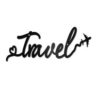 CREATCABIN Travel Metal Wall Art Decor Black Wall Silhouette Hanging Decor Iron Wire Wall Art Word Sculpture Decoration Sign Cutout Minimalist Airplane Ornament for Traveler Farmhouse Gift 5 x 12Inch
