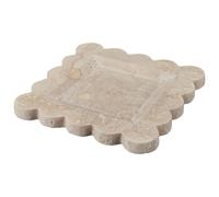 CREATCABIN Travertine Decorative Tray Marble Jewelry Tray Beige Square Vanity Bathroom Kitchen Dish Holder Scalloped Edge Stone Storage Plate for Jewelry Ring Coffee Perfume Soap Home Decor 7.99 Inch