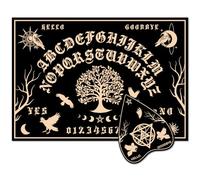 CREATCABIN Tree of Life Pendulum Board Divination Boards Black Wooden Bird Moon Star Dowsing Metaphysical Message Ghost Hunt Spirit Talking Kit with Planchette for Witchcraft Altar Supply 11.8" x 8.3"