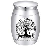 CREATCABIN Tree of Life Small Urns for Ashes Mini Keepsake Urns Sun Moon Alloy Miniature Ash Holder Unique Tiny Sharing Token Urn Cremation Memorial for Human Pets 1.6x1.2 Inch-Forever in My Heart