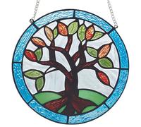 CREATCABIN Tree of Life Stained Window Hanging Suncatcher Glass Window Panels Acrylic Wall Hanging Ornament Hand-Painted Glass Panel Decor with Alloy Chain for Gift Women Christmas 15x15cm