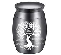 CREATCABIN Tree of Life Urn Mini Metal Urns Black Alloy Decorative I Am Always with You Pets Human Keepsake Memorial Cremation Ashes Holder Container for Funeral Burial Male Female 1.6 x 1.2 Inch