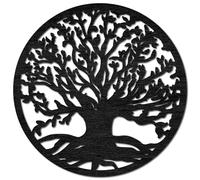 CREATCABIN Tree of Life Wall Art Wooden Sign Cutouts Black Natural Wooden Round Trees Themed Rustic Silhouette Sculpture Hanging Decoration for Living Room Home Office Decor Accessories 12 x 12 Inch