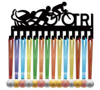 CREATCABIN Tri Medal Holder Triathlon Medal Hangers Display Rack Sports Hanging Athlete Awards Iron Small Metal Wall Mount Decor with 14 Hooks for Swim Bike Run Medals Black 11.4 x 5.1 Inch
