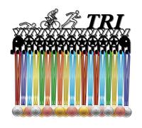 CREATCABIN Triathlon Medal Hanger Display Medal Holder Rack Sports Hanging Athlete Awards Iron Wall Mount Decor With 20 Hooks for Swimming Bike Running Competition Badge Medalist Black 15.7x5.9Inch