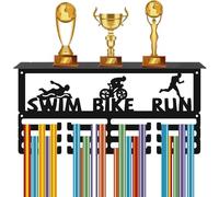 CREATCABIN Triathlon Medal Hanger Display Sports Trophy Display Shelf Rectangle 3 Row Hold 60+ Medals Swim Bike Run Wall Mount Iron Frame Athletes Holder for Triathlon Sport Race Cheer 15.7 x 7.9 Inch