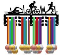 CREATCABIN Triathlon Medal Holder Display Swim Bike Run Medal Hangers Rack Sports Metal Hanging Awards Iron Small Decor Awards for Swimming Running Men Wall Home Badge Medalist Black 11.4 x 5.1 Inch