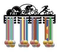 CREATCABIN Triathlon Medal Holder Medal Hanger Display Rack Sports Metal Hanging Athlete Awards Iron Wall Mount Decor over 60+ Medals for Swim Bike Run Competition Ribbon Lanyard Medals 15.7x5.9Inch