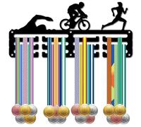 CREATCABIN Triathlon Medals Holders Medal Display Hanger Small Medal Rack Organizer Metal Iron Ribbon Display Shelf Stand Frame Decor Wall Mounted Hanging for Running Swim Bike Black 11.4 x 5Inch