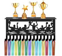 CREATCABIN Trophy Medal Hanger Display Medal Holder with Shelf Wall Mount Iron Hooks Sports Frame Decor Black Medal Rack for Hanging Over 70 Medals Badges Athletes Medalist 11.8 x 5.1Inch-Water Polo
