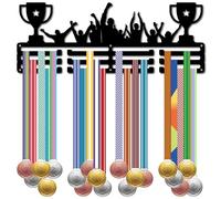 CREATCABIN Trophy Medal Holder Display Hanger Rack Medal Wall Mount Frame Shelf Sports Medals Hanger Black Wall Decoration Medal Organizer Rack for Success Celebration Ribbon Soccer 15.7 x 6Inch